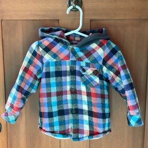 Loucy Miel fuzzy lined flannel with grey hood. Sz 18-36 months